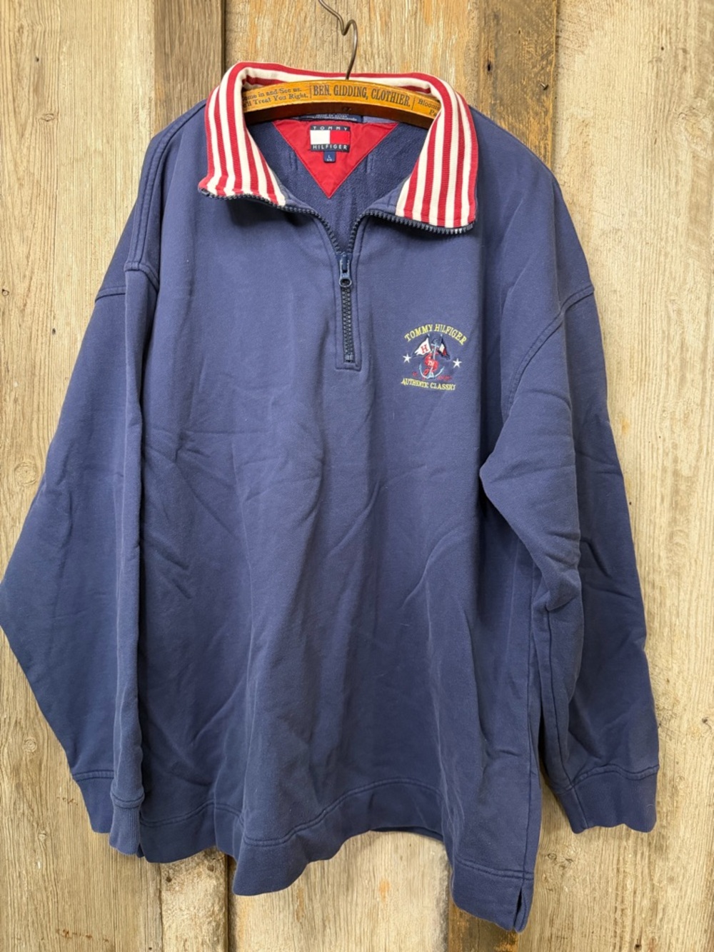 Vintage 90s Tommy Hilfiger Sailing Gear Quarter-Zip Fleece Sweatshirt Navy Large